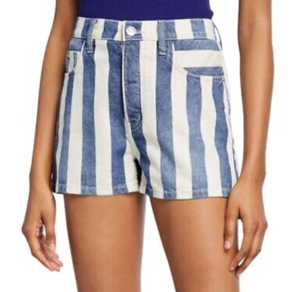 NWOT $198 Current/Elliott The Westside Striped Jean Shorts Size 27